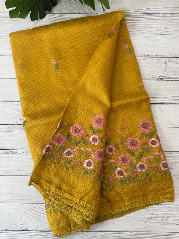 Soft kota checks saree with embroidery - SVPSNM