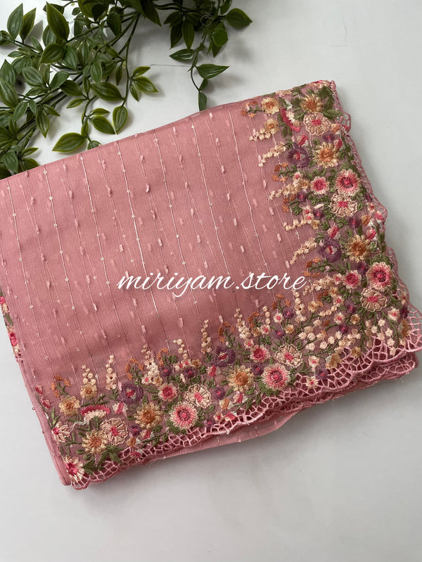 Jute Organza saree with cutwork MJOS129 PEACH-PINK