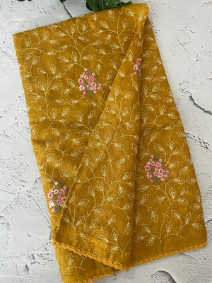 Soft kota checks saree with embroidery - MS7676 MustardYellow