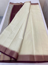 Semi chanderi saree -  MSH229 Cream to Wine