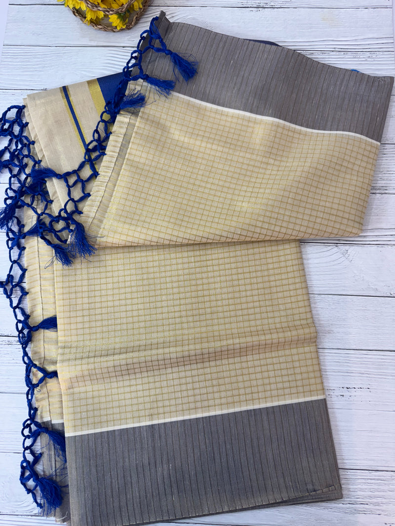 Kerala tissue saree- Gold checks