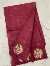 Blended tussar silk saree with embroidery- MS1072 Dark BerryPink