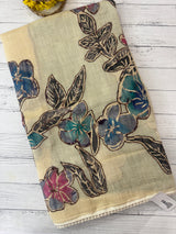 Tissue linen saree with applique work MLS5478