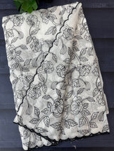 Soft kota checks saree with embroidery - SVWISS white & black