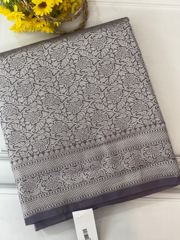 Banarasi semi katan saree in silver zari SHSNRIC