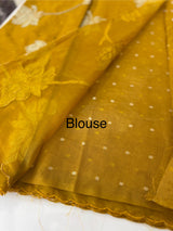 Organza saree with tissue applique work MK62 - Dark Mustard