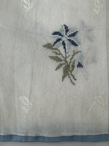 Lightweight Supernet saree with cross stitch embroidery MS142 - White to Blue