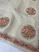 Tissue mix crush Organza saree with embroidery work MS6788- Offwhite