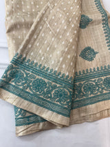 Blended tussar saree with embriodery border - SMJNSEM