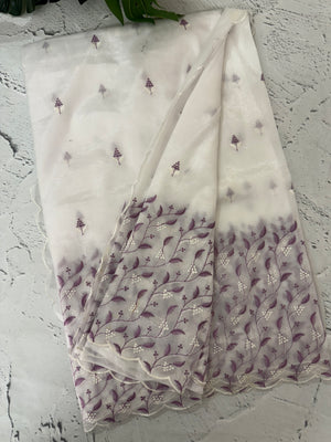 Glass tissue organza saree with embroidery MSF132 White to Lavender