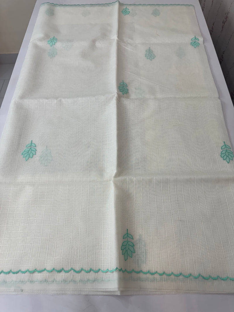 Kota silk saree with applique work SJCV82- Offwhite & Blue
