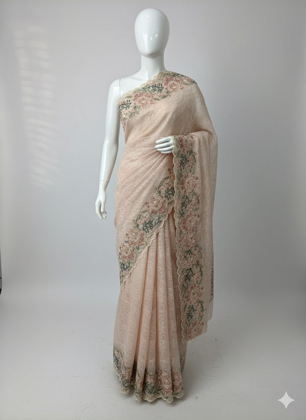 Phulkari NetKota embroidery saree - MSH126 PastelPeach