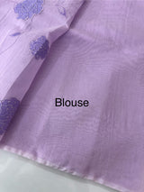 Mul chanderi- linen applique work saree  MSH174 Lavender