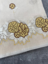 Supernet saree with cross stitch embroidery MSH116 - Beige