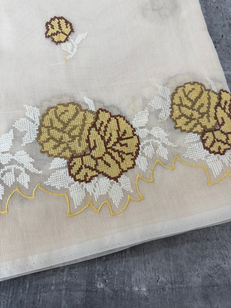 Supernet saree with cross stitch embroidery MSH116 - Beige