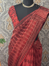 Hand block printed pure kota doria saree MBKD459y