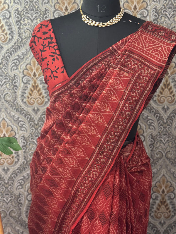 Hand block printed pure kota doria saree MBKD459