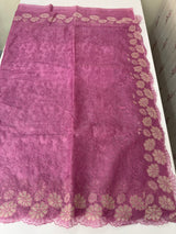 Semi Soft Organza saree with thread work and applique borders - MCW666 LightMagenta