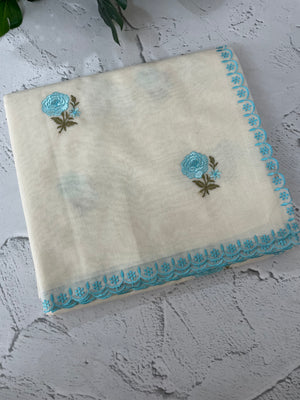 Mul chanderi embriodery saree with scalloped borders MSH290