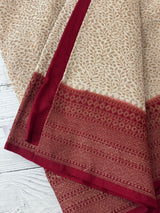 Semi katan Banarasi saree with antique zari weaving MSKZ250 Offwhite & MaroonRed