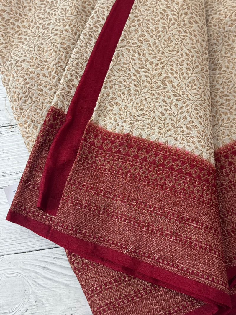 Semi katan Banarasi saree with antique zari weaving MSKZ250 Offwhite & MaroonRed