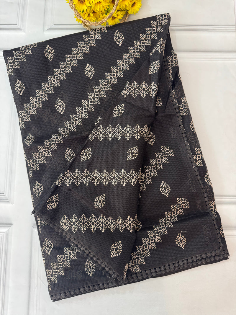 Soft kota silk saree with embriodery MS14808 Black