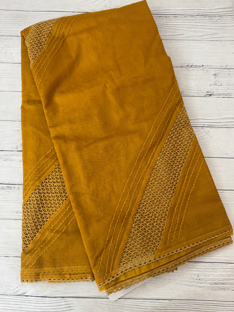 Supernetsaree with crochet work and lace border MCJ5433 - Mustard (Design - Diagonal Crochet)
