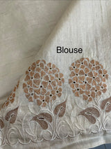 Blended soft tussar saree with embriodery - MS8669 PearlCream
