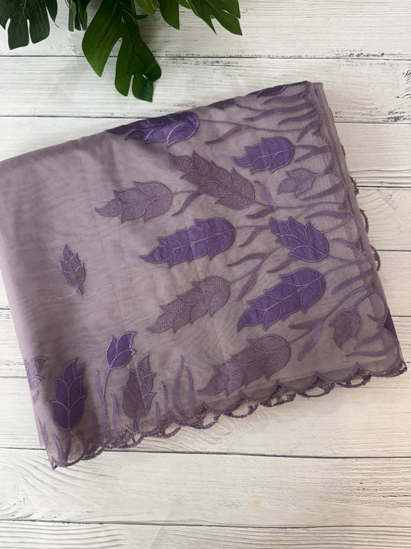 Viscose Organza saree with applique work-MSH103 Mauve