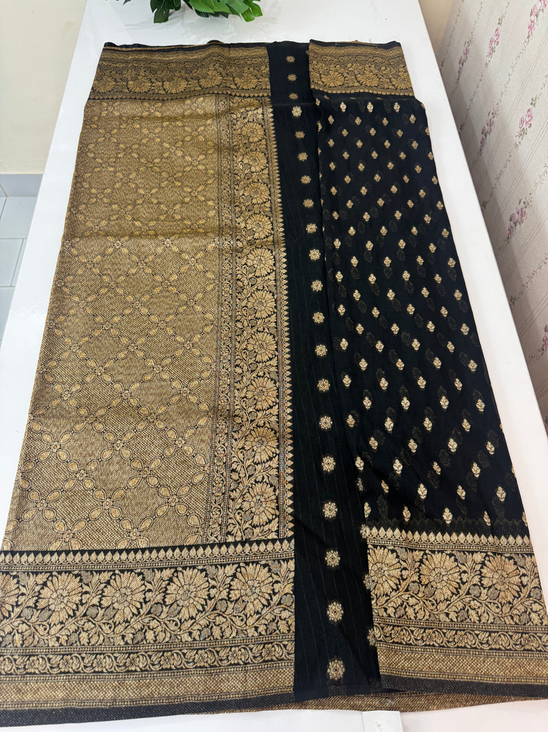 Semi banarasi Khaddi Georgette saree - MS1499 Black