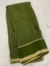Crepe chiffon georgette saree with checks MS40097 LEAFGREEN