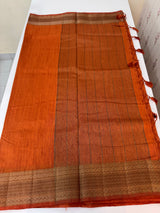 Jute silk saree with antique zari weaving MJL399 Orange