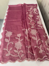 Crush Organza Applique work saree MS14987- OnionPink