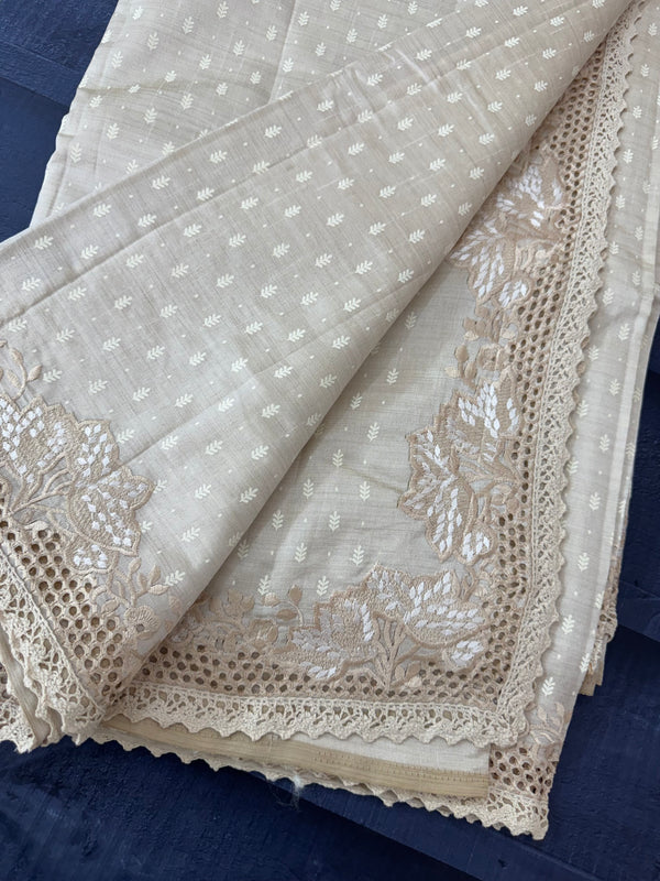 Cutwork blended tussar saree   - Cream MS5222