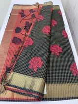 Semi silk saree with checks applique work MSS5687
