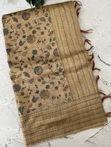 Kalamkari Printed Blended matka Tussar silk saree with kant work JSDNIYY
