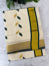 Handloom finish Kerala cotton saree- BottleGreen