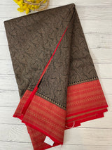 Banarasi semi katan saree with contrast border MS6665 - Black to Red