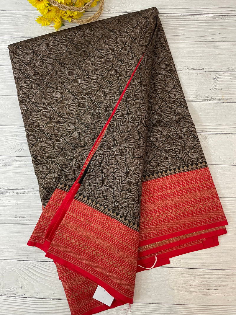 Banarasi semi katan saree with contrast border MS6665 - Black to Red