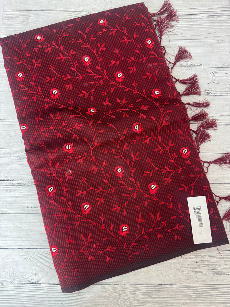 Kota silk cotton saree with applique work MS81788 - MaroonRed