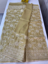 Crush Organza embroidery saree MCR111 DuskyYellow