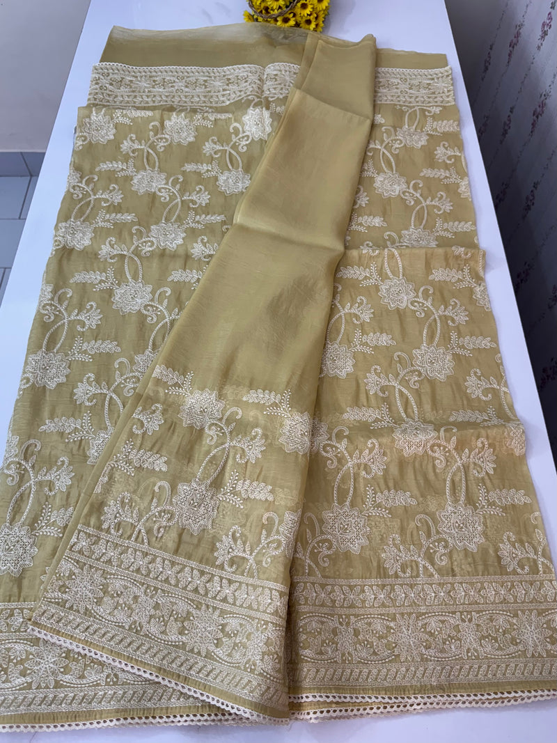 Crush Organza embroidery saree MCR111 DuskyYellow