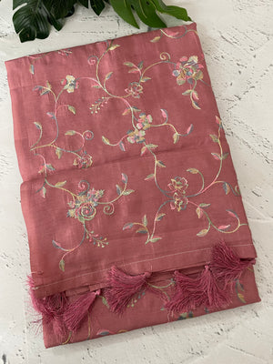 Tussar finish soft silk saree with thread embroidery MTS568 AntiqueRose