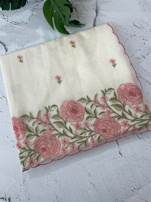Mul chanderi embriodery saree with scalloped borders MSH176