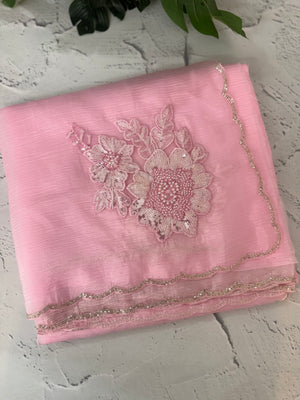 Crush Organza saree with applique work MBS676 BabyPink