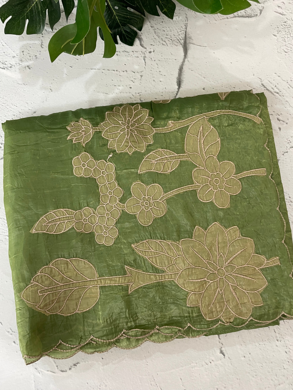 Soft crush Organza saree with embroidery and applique work MS14764