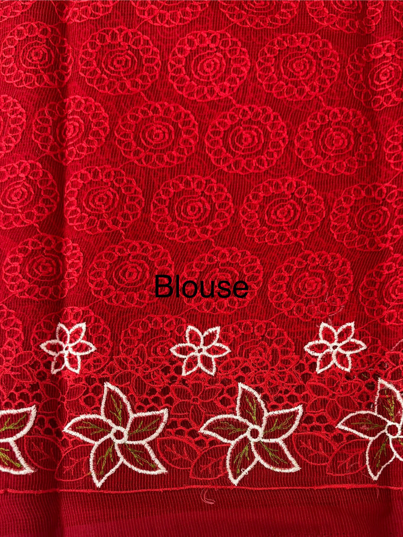 Phulkari Kota embroidery saree with cutwork- MCBV67 RED