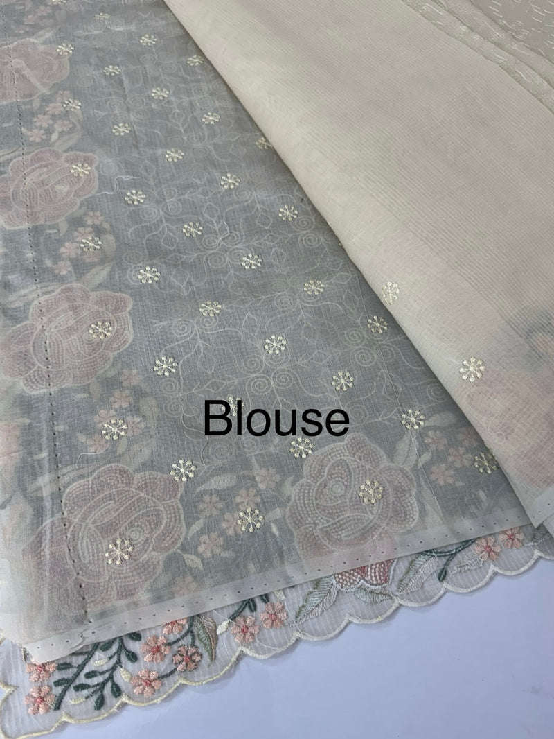 Phulkari NetKota embroidery saree - MSH107 Offwhite to Peach