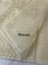 Moonga checks saree with embroidery MSH219 Ivory