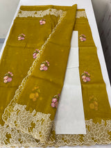 Soft crush Organza saree with embroidery and applique work MS14764 MustardYellow